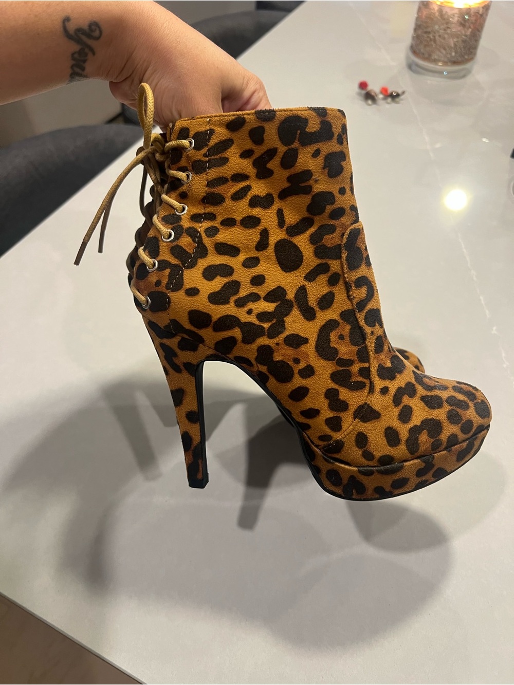 Leopard Print Ankle Boots - Women's Brown/Black - Picture 3 of 5
